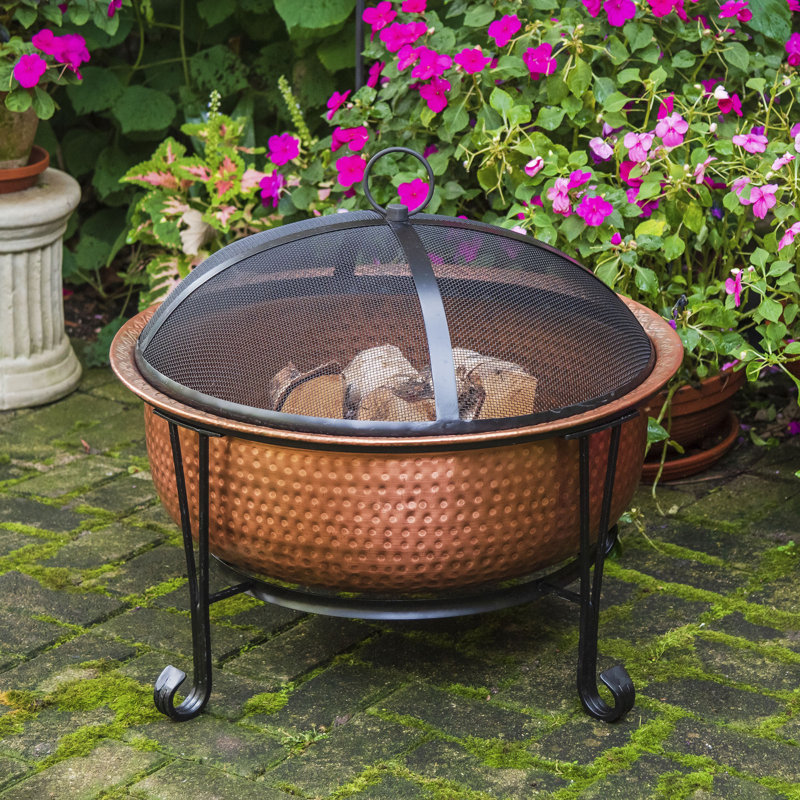 Ebern Designs Pyrite 23'' H x 26'' W Copper Wood Burning Outdoor Fire